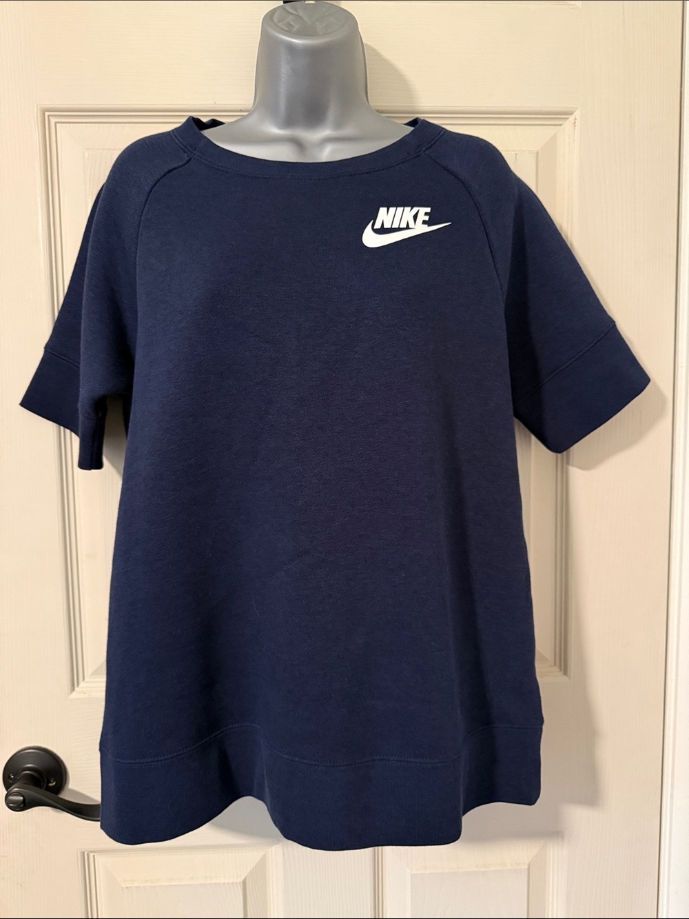 Nike Kids Navy Short-Sleeve Sweatshirt with White Logo